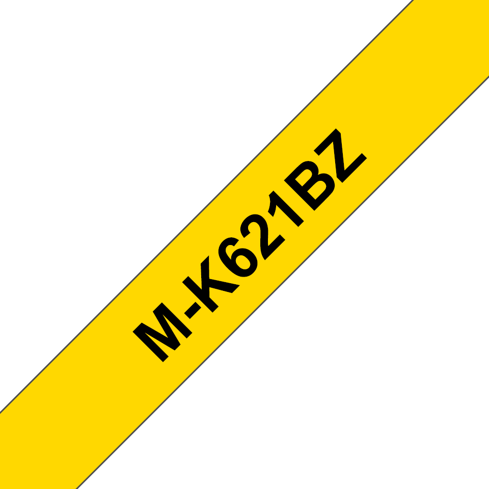 Oriģināla Brother M-K621BZ uzlīmju lentes kasete – melnas drukas, dzeltena, 9mm plata